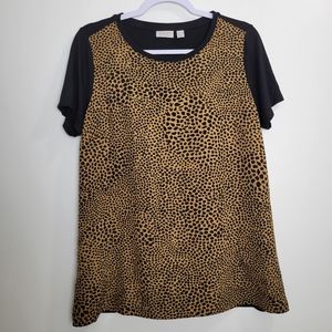 LOGO by Lori Goldstein Black Gold Leopard‎ Animal-print Boho Tee Tunic Top S